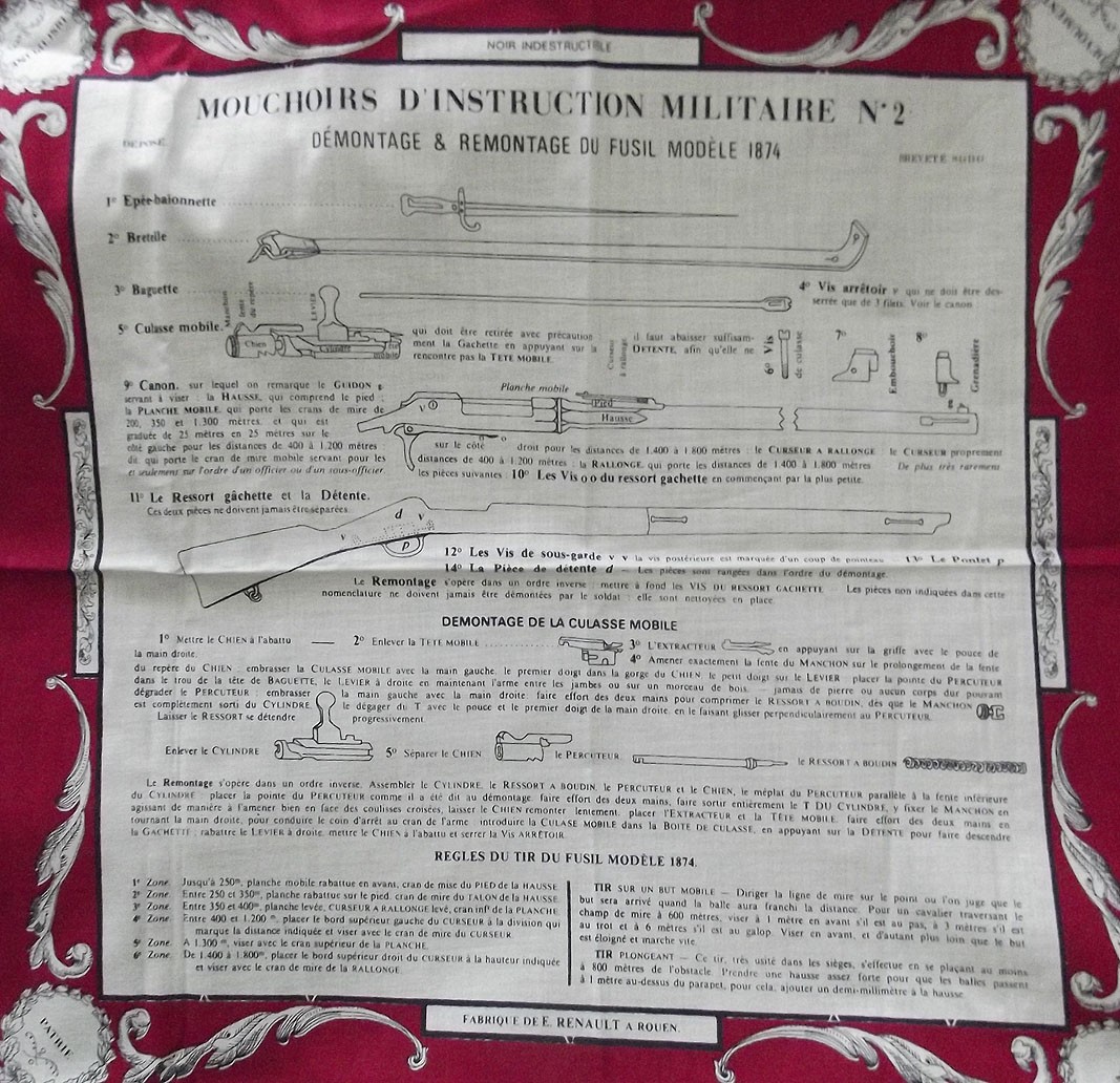 mouchoir d'intruction militaire numéro 2 fusil Gras 1874/80