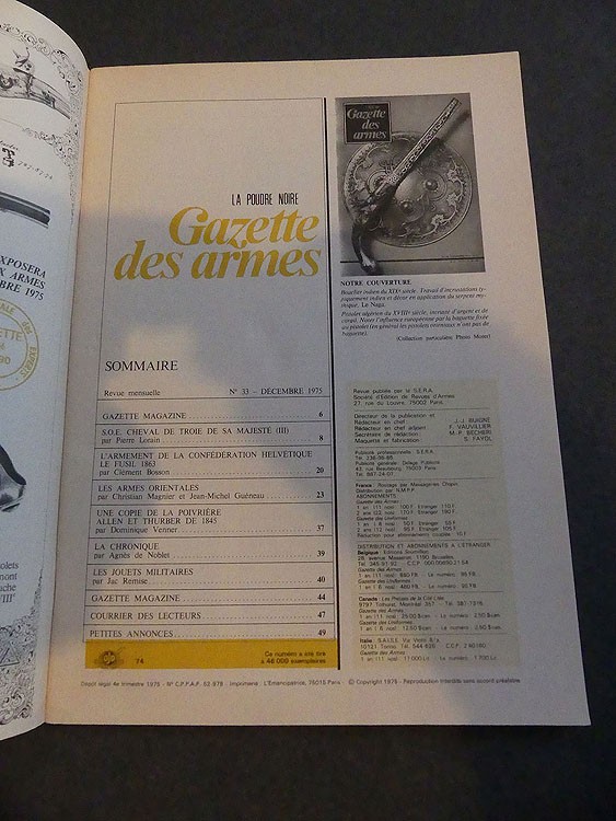 Gazette des armes n°33 decembre 1975
