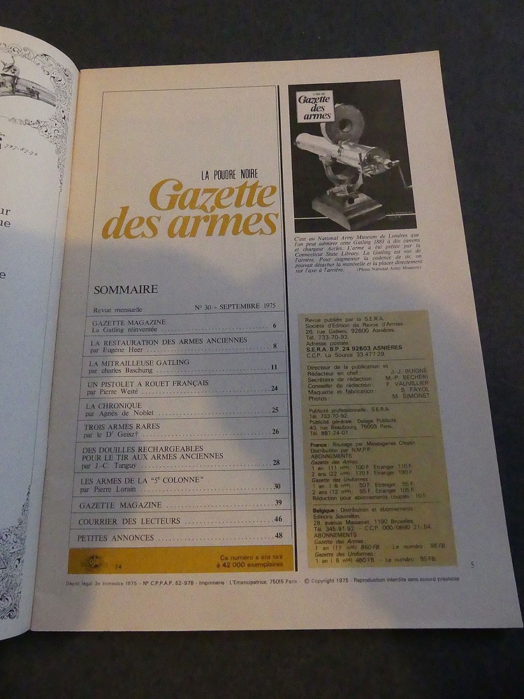 Gazette des armes n°30 septembre 1975