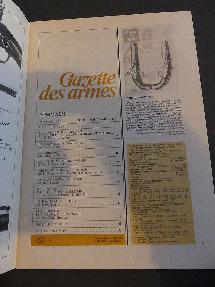 Gazette des armes n°84 juillet/aout 1980