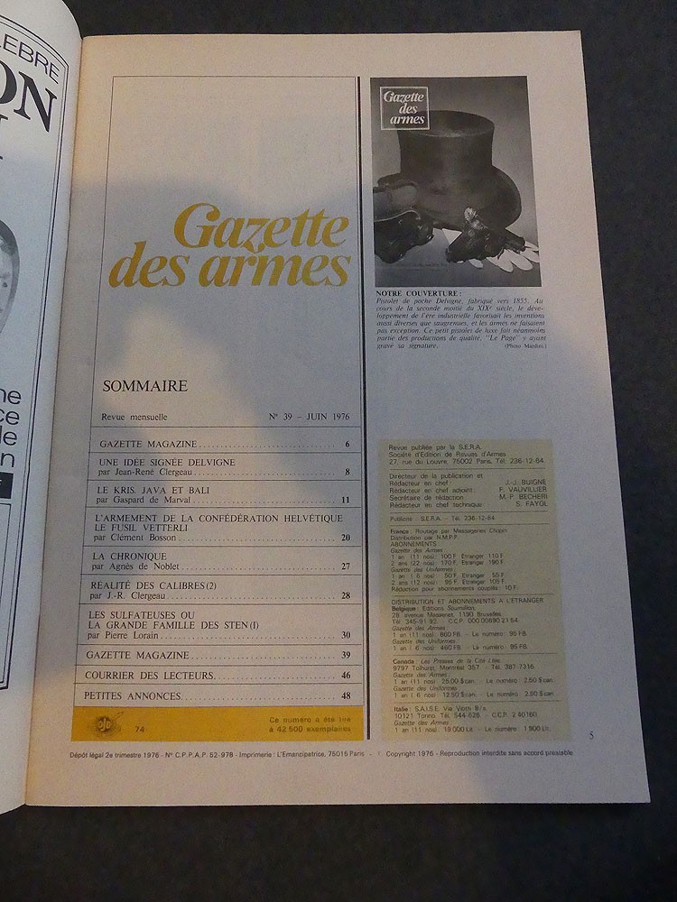 Gazette des armes n°39 Juin 1976